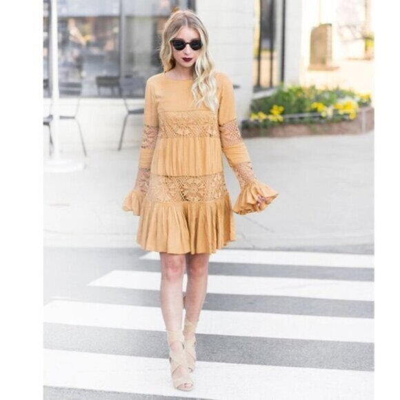 REVOLVE Tularosa Women's Mini Dress Ruffle Long Sleeve Saffron Yellow Size XS - Picture 8 of 16